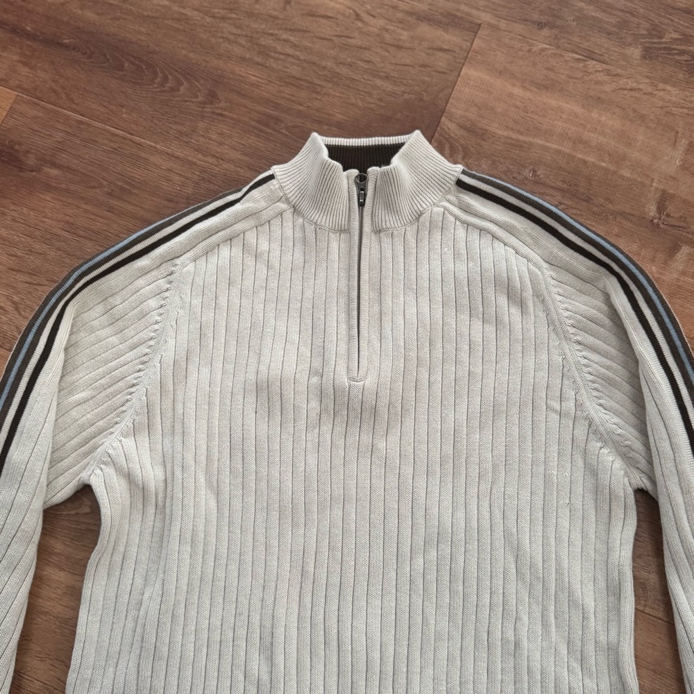 VINTAGE Y2K XG Boy's L Cotton Ribbed Quarter Zip Sweater Striped Sleeve 90’s - Picture 5 of 12